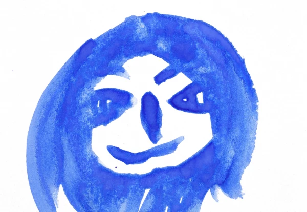 A painted image of a face