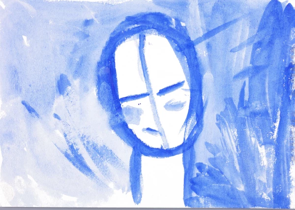 A painted image of a face