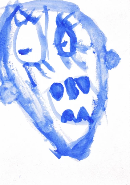 A painted image of a face