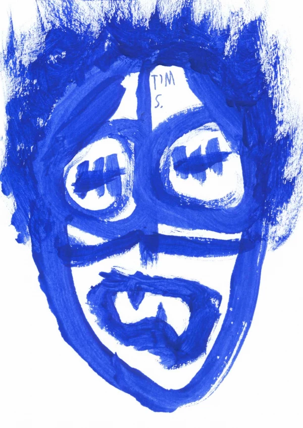 A painted image of a face